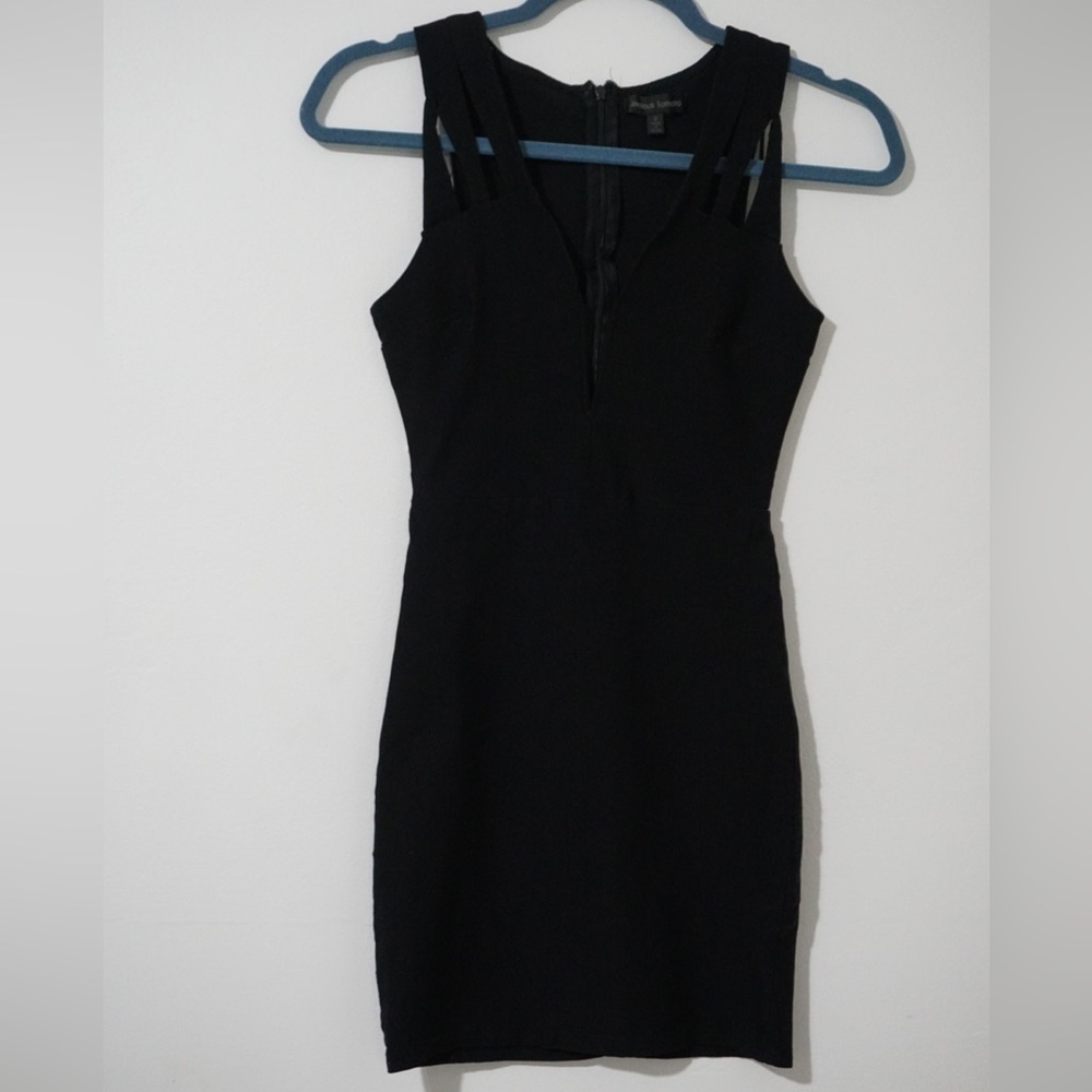 Jealous Tomato Black plunge strappy sleeveless bodycon mini dress. Size S.